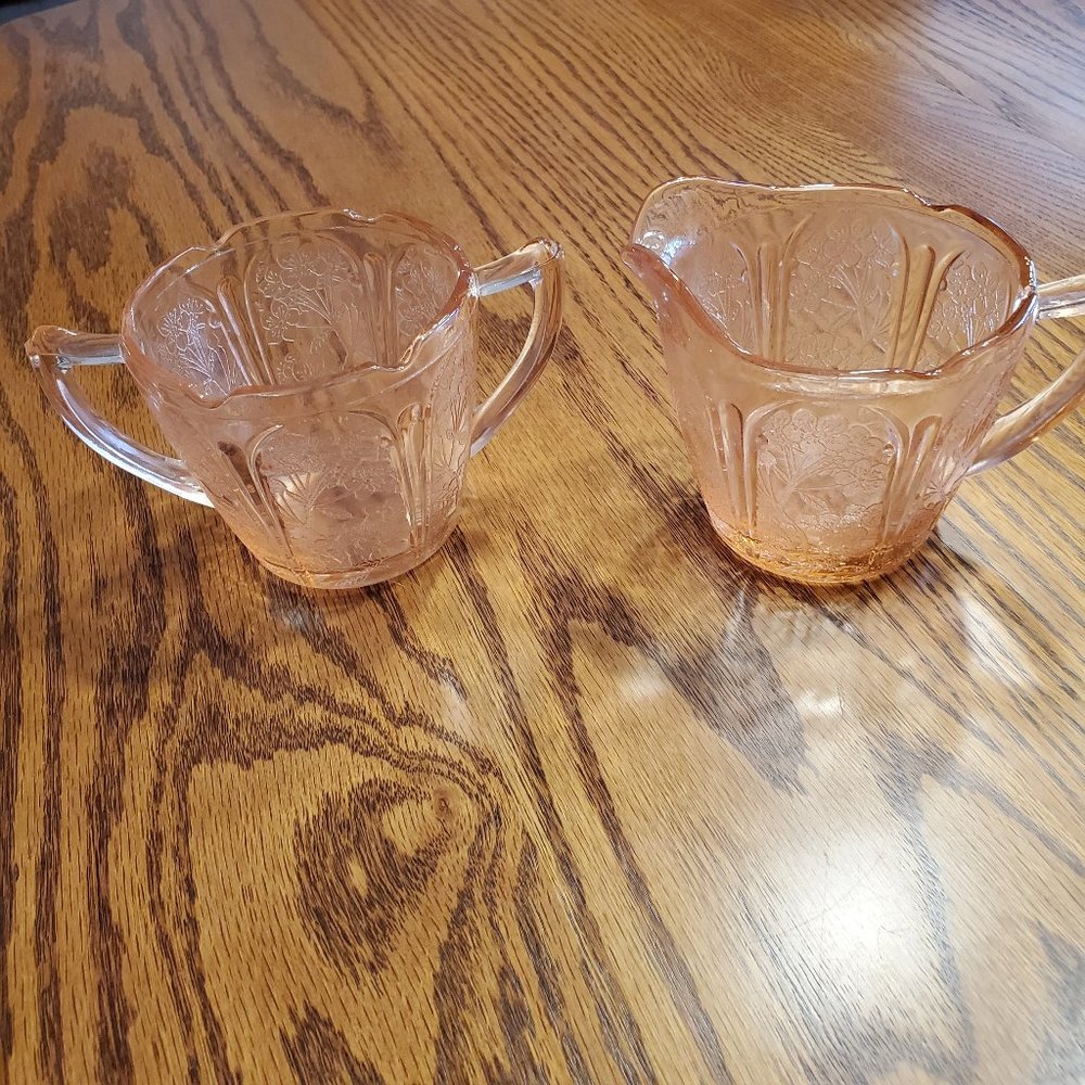 Pink Cherry Blossom Creamer and Sugar